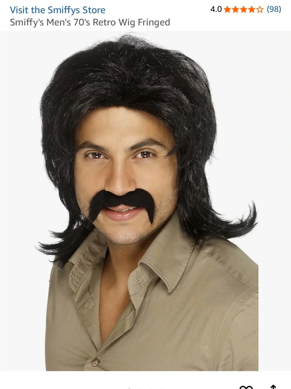 #3029**Spirit 70s Brown Wig with Mustache - Brown
